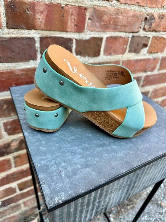 Very G Shoes - NWT Very G Slip on Turquoise Wedge Sandals